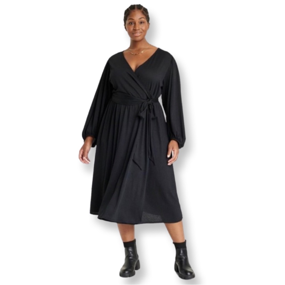 Ava & Viv Black Gauze Wrap Dress, size X (14w)